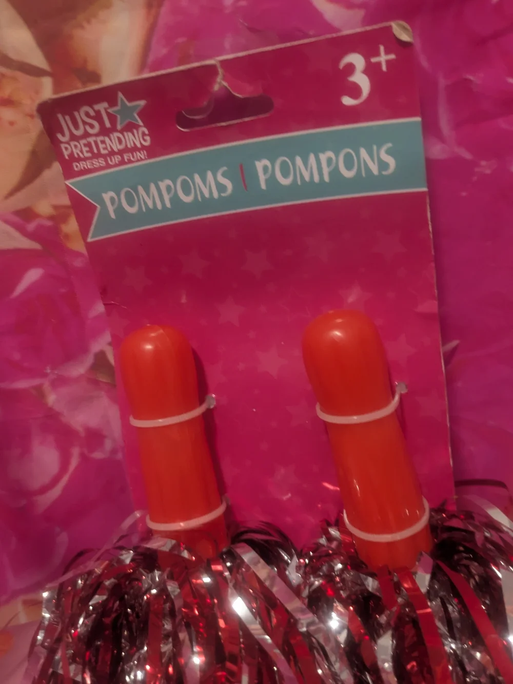 Red & Silver Pom Poms – Cheer Party Supplies